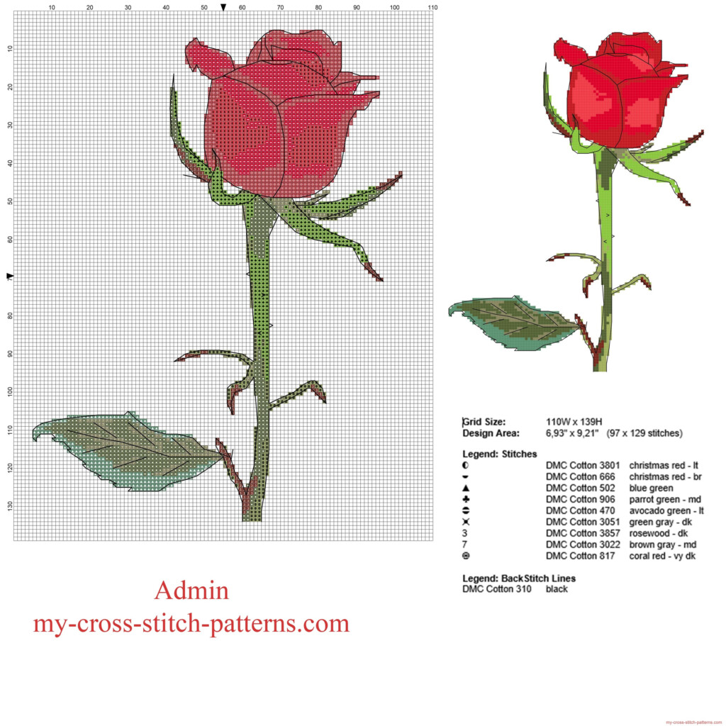 A Beautiful Red Rose Free Cross Stitch Pattern Free Cross Stitch  - Free Rose Cross Stitch Patterns