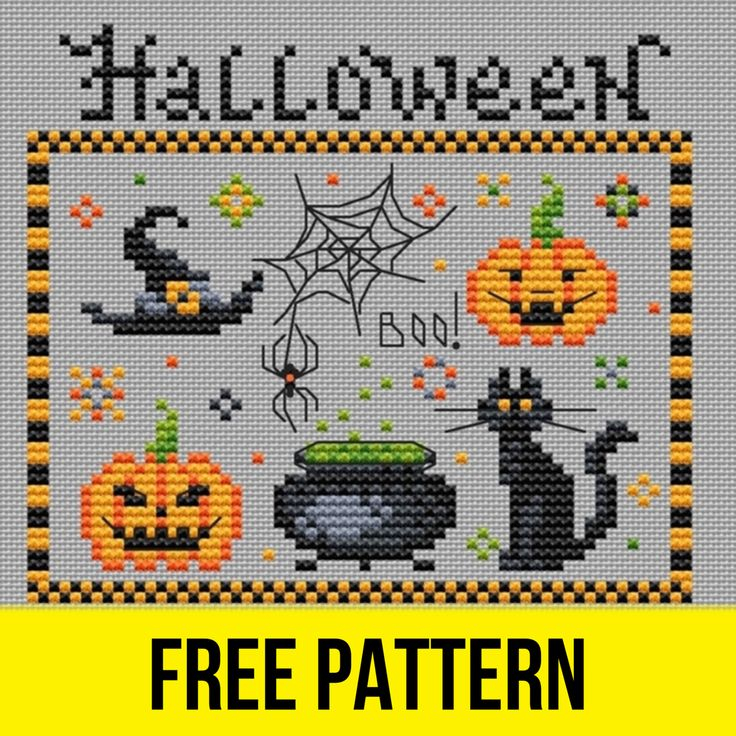 A Cross Stitch Pattern For Halloween With Pumpkins And Witches - Free Primitive Halloween Cross Stitch Patterns