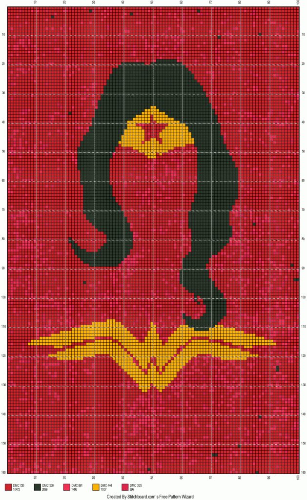 A Cross Stitch Pattern With An Image Of A Woman s Face On Red Background - Wonder Woman Cross Stitch Pattern