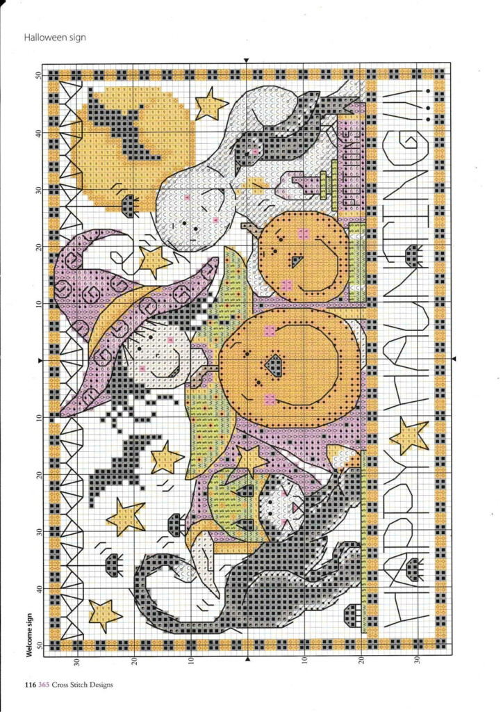 A Cross Stitch Pattern With Cats And Stars - Vintage Halloween Cross Stitch Patterns