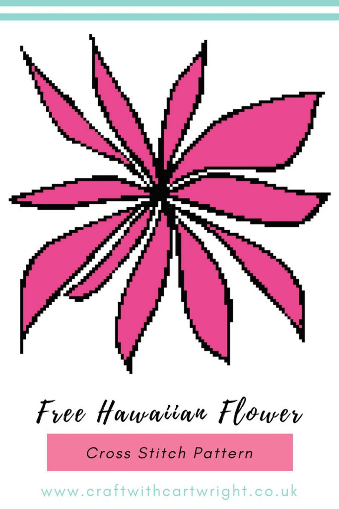 A Pink Flower With The Words Free Hawaiian Flower Cross Stitch Pattern  - Hawaiian Flower Cross Stitch Pattern