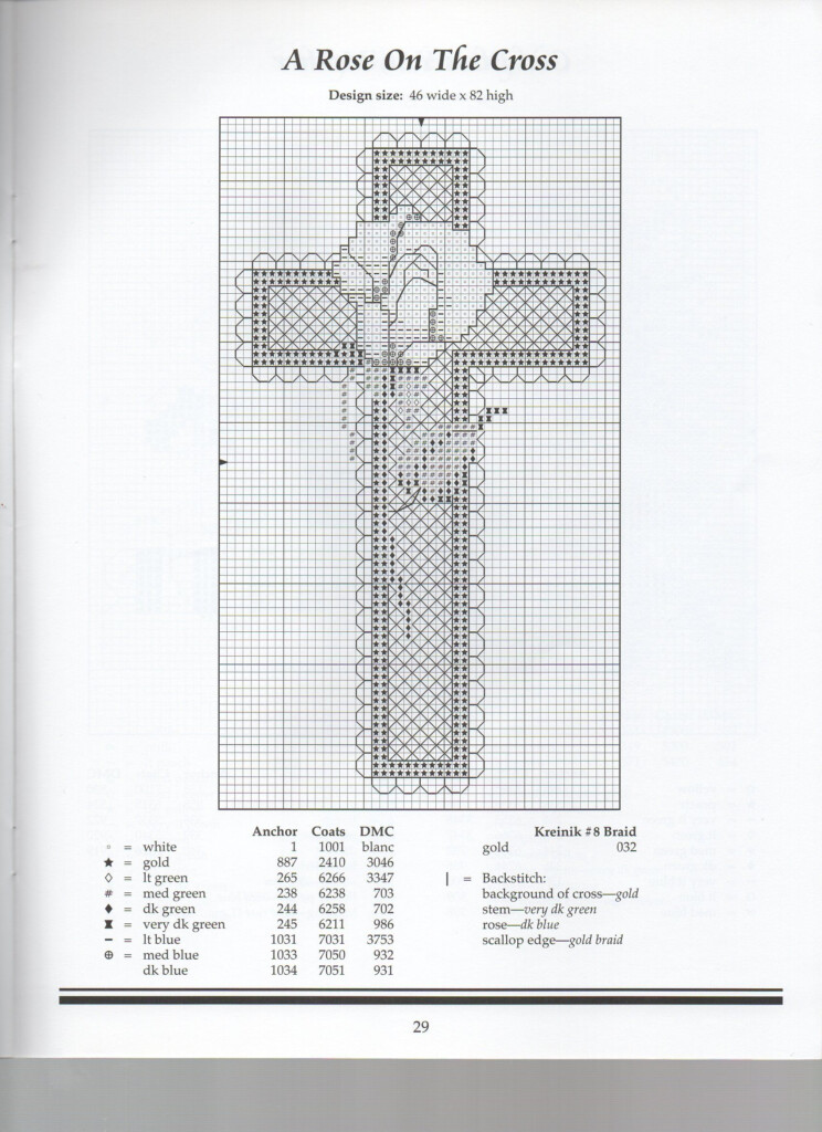 A ROSE ON THE CROSS Christian Cross Stitch Patterns Religious Cross  - Christian Cross Stitch Patterns Free