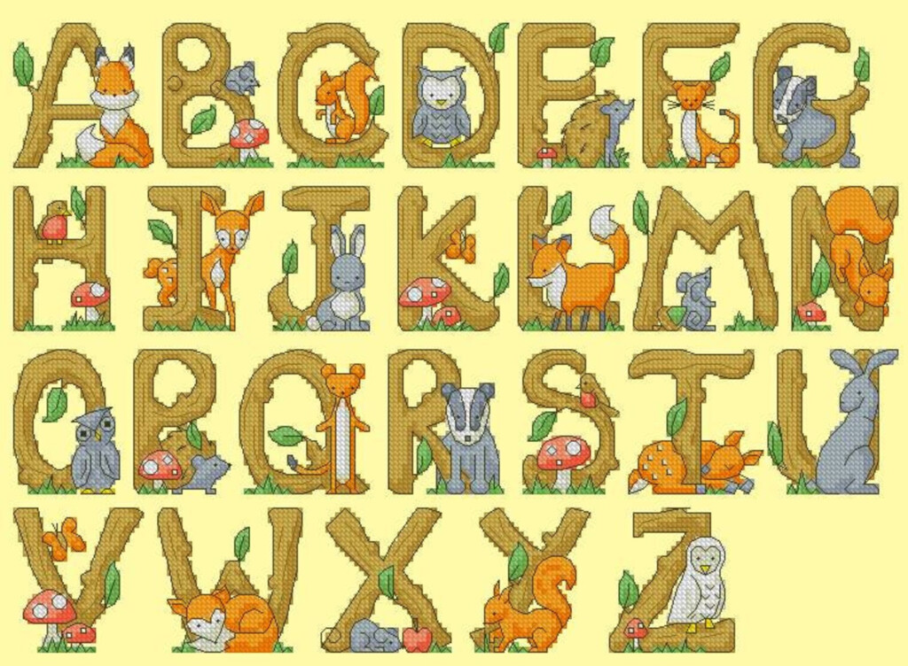 Alphabet Cross Stitch Pattern Forest Animal Monogram Etsy - Animal Alphabet Cross Stitch Patterns Free