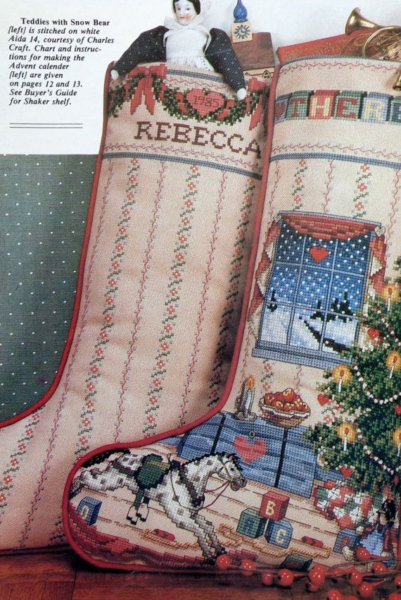 An Old Fashioned Christmas Stocking With A Horse On It And A Tree In  - Better Homes And Gardens Cross Stitch Christmas Stocking Patterns