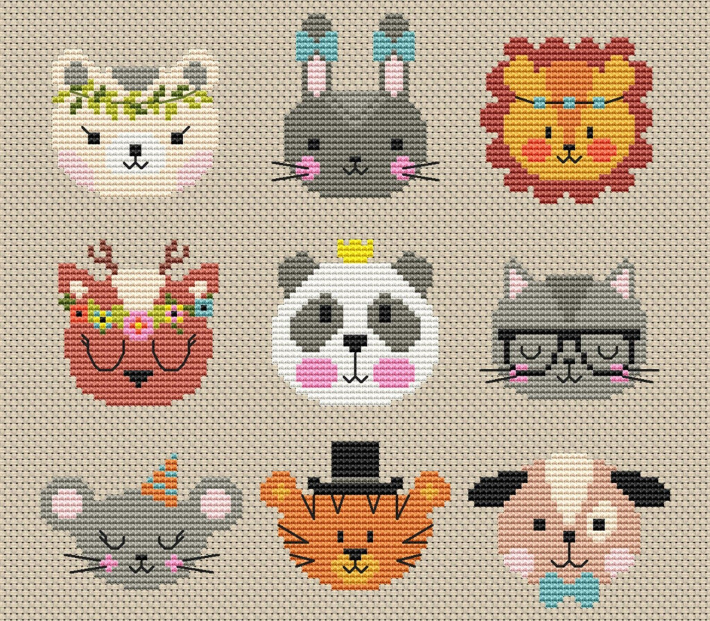 Animal Faces Cross Stitch Pattern PDF 25 Etsy Animal Cross Stitch  - Cute Animal Cross Stitch Patterns Free