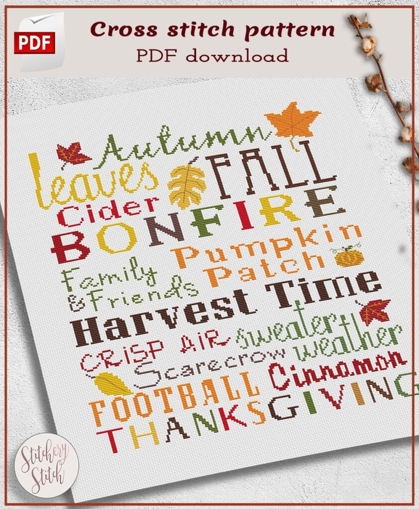 Autumn Cross Stitch Pattern Fall Cross Stitch Chart Welcome Autumn  - Angel Of Autumn Cross Stitch Pattern