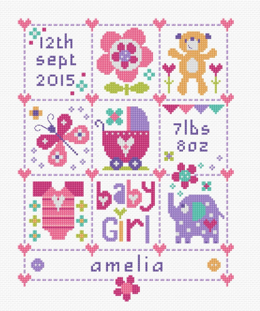 Baby Girl Squares Baby Birth Sampler Baby Cross Stitch Patterns  - Newborn Baby Cross Stitch Patterns Free