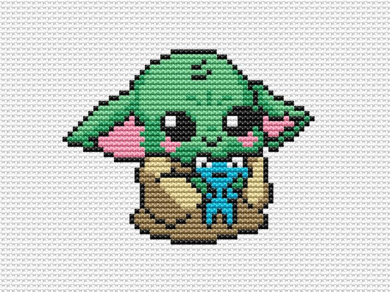 Baby Yoda Cross Stitch Pattern Baby Yoda Modern Cross Stitch Etsy  - Free Yoda Cross Stitch Pattern