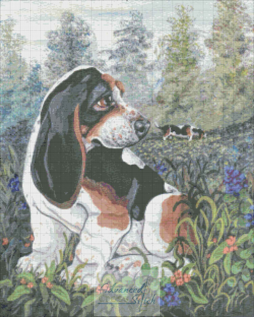 Basset Hound Painted Cross Stitch Advanced Cross Stitch - Basset Hound Cross Stitch Patterns