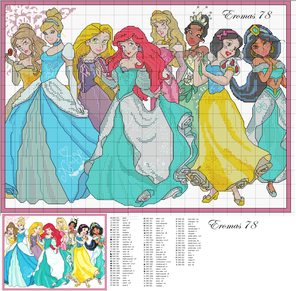Belle Aurora Jasmine Disney Princesses Cross Stitch Pattern SET Instant  - Counted Cross Stitch Disney Patterns