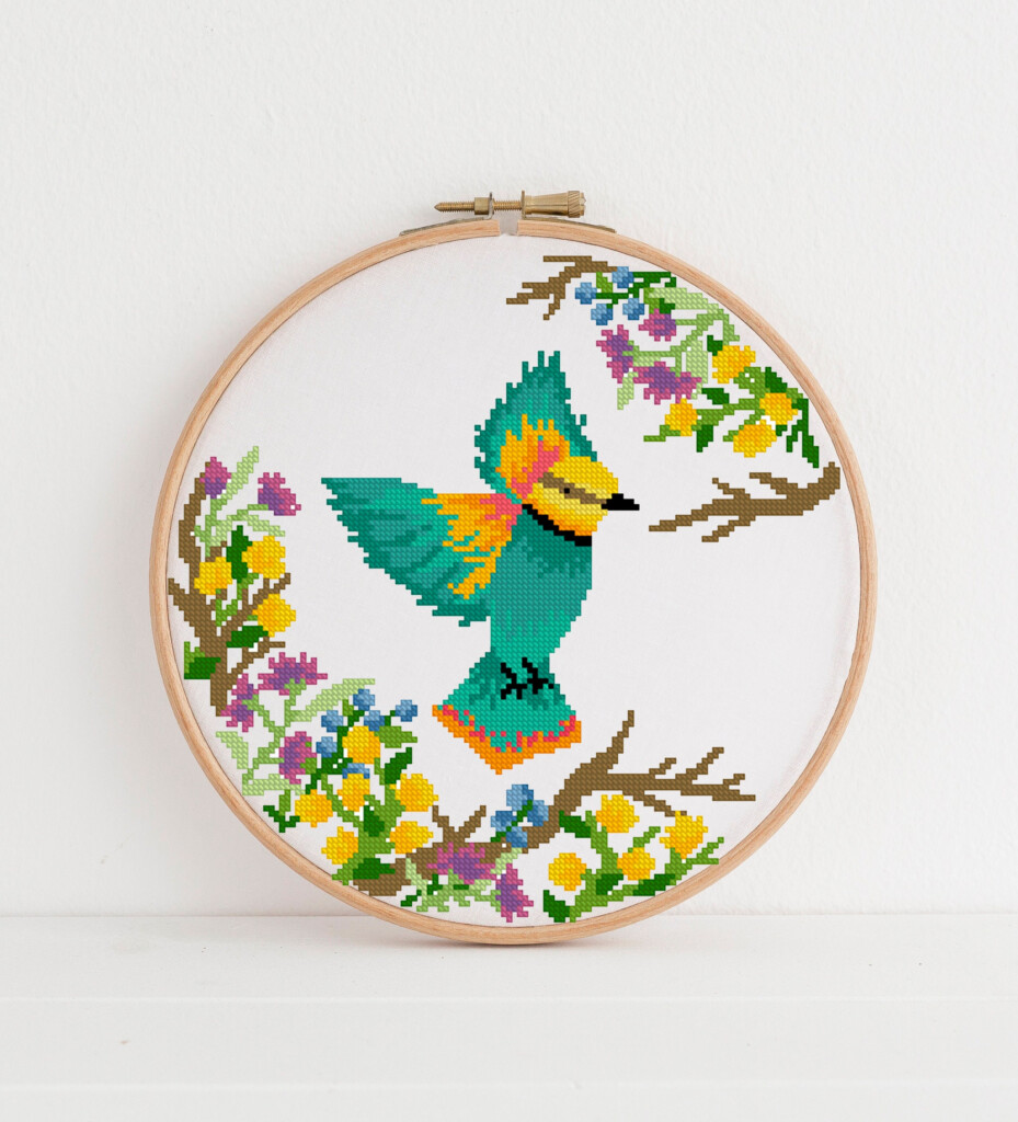 Bird Counted Cross Stitch Pattern Colorful Flowers Cross Etsy - Counted Cross Stitch Bird Patterns