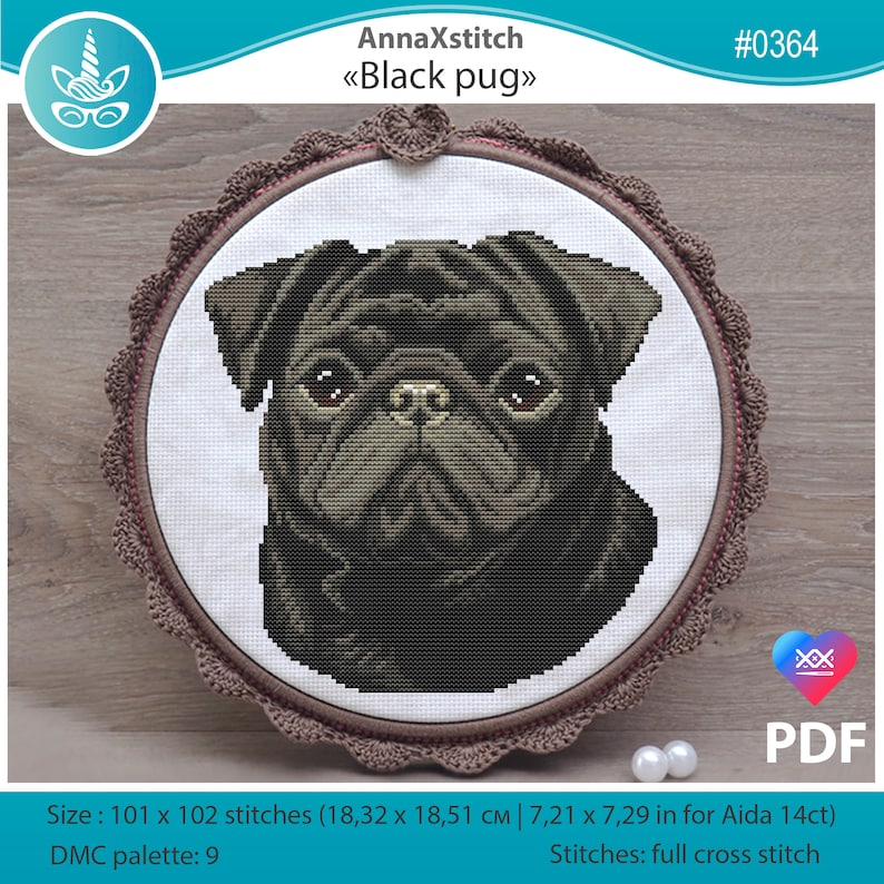 Black Pug Dog Counted Cross Stitch Pattern Pdf Modern Pet Etsy - Black Pug Cross Stitch Pattern