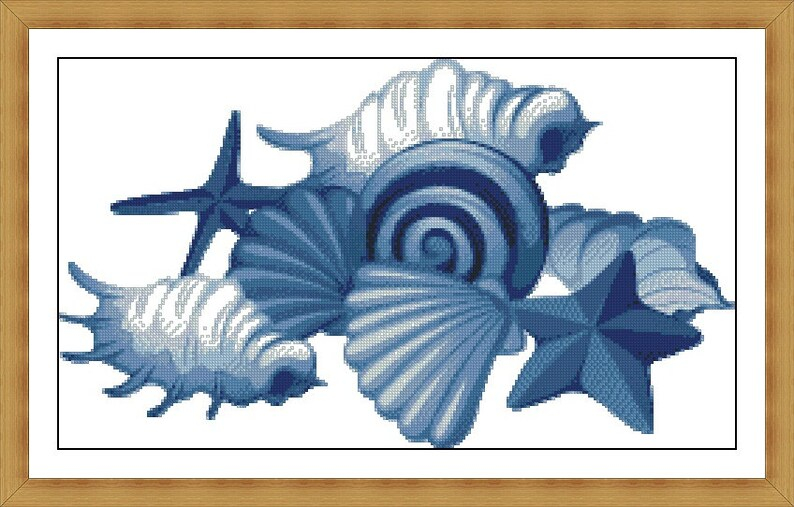 Blue Seashell Cross Stitch Pattern Instant Download Ocean Life under  - Seashell Cross Stitch Pattern Free