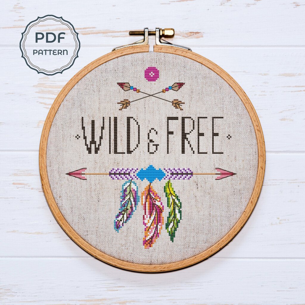 Boho Cross Stitch Pattern Arrows And Feathers Wild And Free Etsy - Boho Cross Stitch Patterns Free