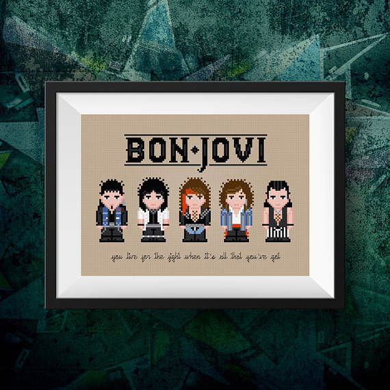 Bon Jovi Modern Cross Stitch Pattern PDF Heavy Metal Cross Cross  - Heavy Metal Cross Stitch Patterns