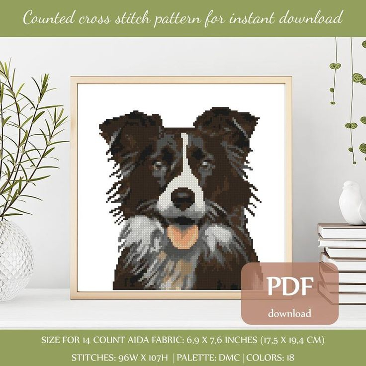 Border Collie Cross Stitch Pattern Digital Format PDF Border Collie  - Border Collie Cross Stitch Pattern