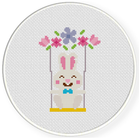 Bunny Swing Cross Stitch Pattern Daily Cross Stitch - Small Bunny Cross Stitch Pattern