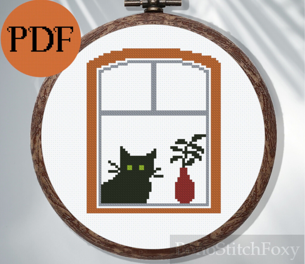 Cactus Cross Stitch Small Cross Stitch Modern Cross Stitch Easy  - Orange Cat Cross Stitch Pattern