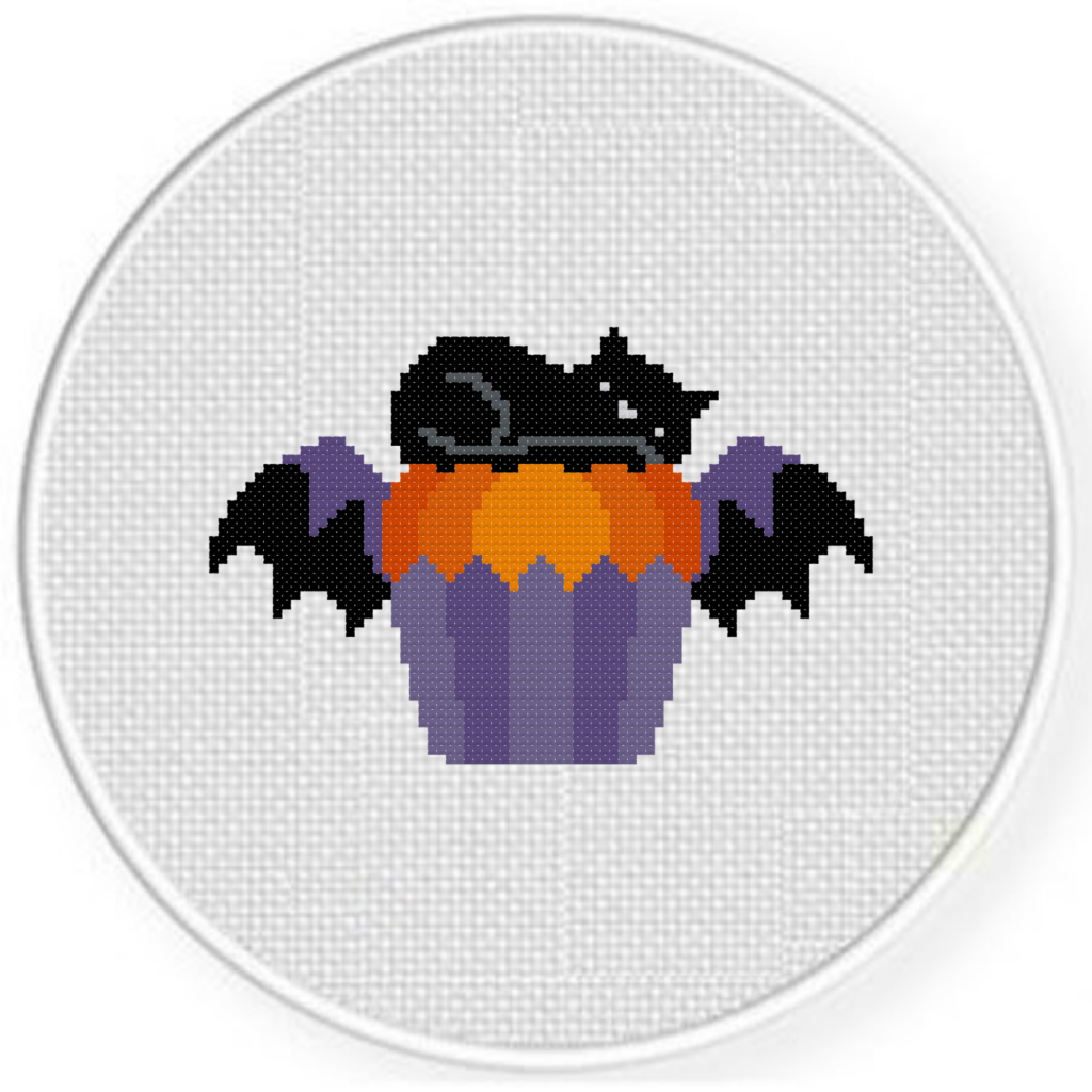 Cat Bat Cupcake Cross Stitch Pattern Daily Cross Stitch - Small Bat Cross Stitch Pattern