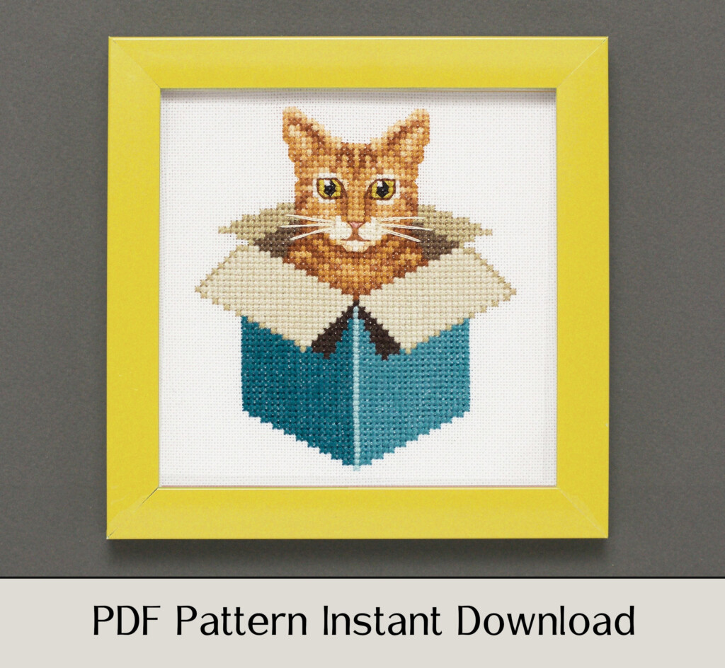 Cat Cross Stitch Pattern Orange Tabby Cat In A Box PDF Etsy - Orange Cat Cross Stitch Pattern