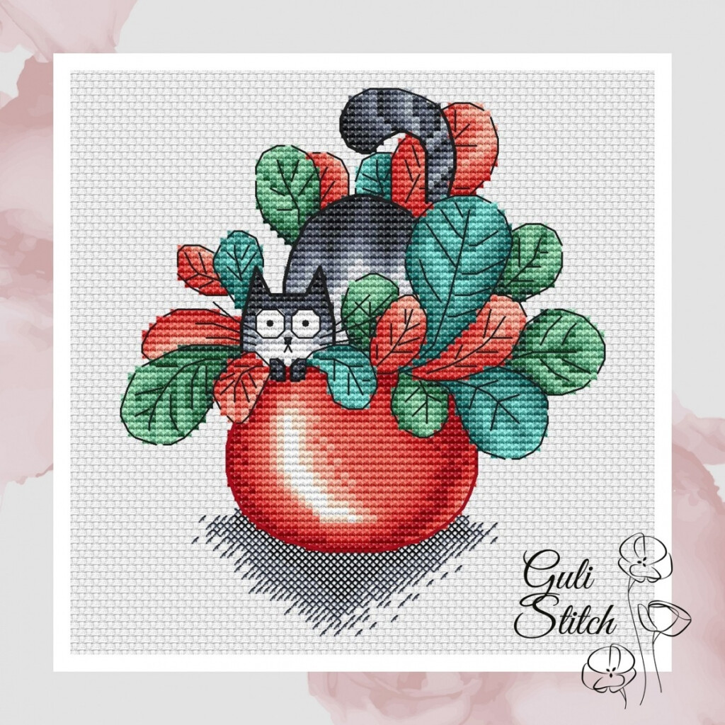 Cat Flower Cross Stitch Pattern Code GS 014 Guli Stitch Buy Online  - Large Flower Cross Stitch Pattern