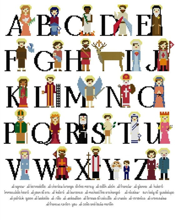 Catholic Saints Alphabet Cross Stitch Sampler Pattern Etsy - Catholic Saints Cross Stitch Patterns