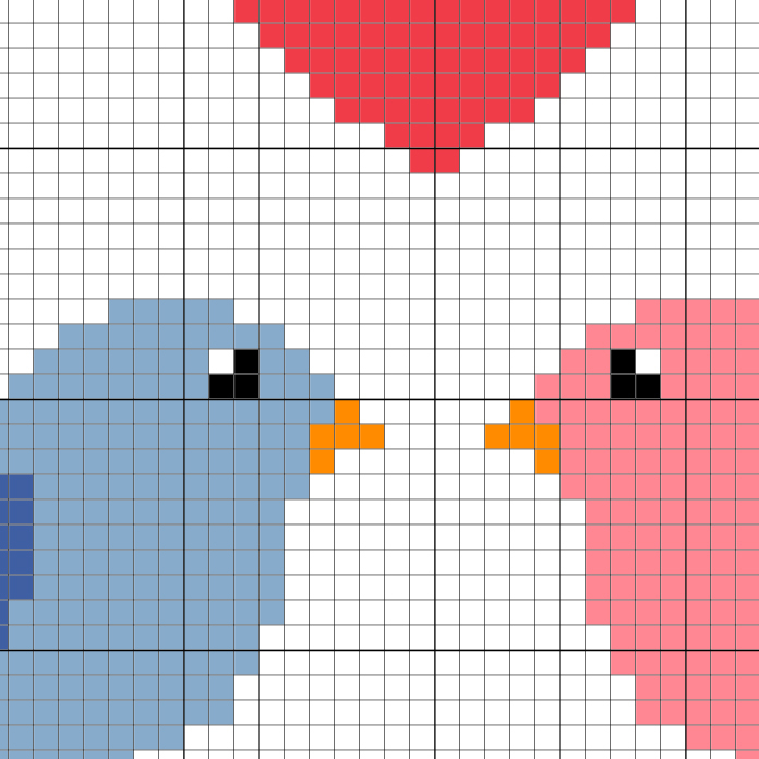 Charts Club Members Only Two Love Birds Cross Stitch Pattern Daily  - Love Birds Cross Stitch Pattern