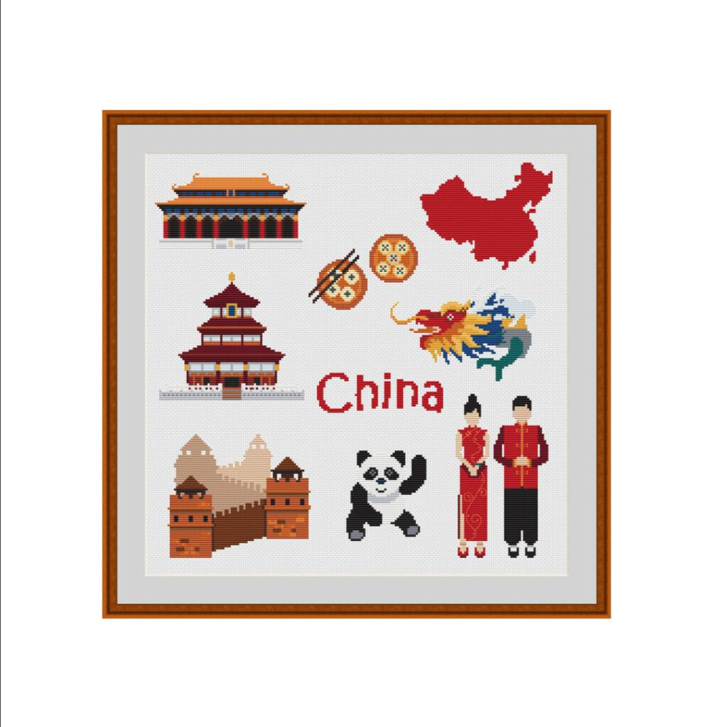 China Cross Stitch Pattern Chinese Cross Stitch Chart Country Cross  - Blue And White China Cross Stitch Patterns