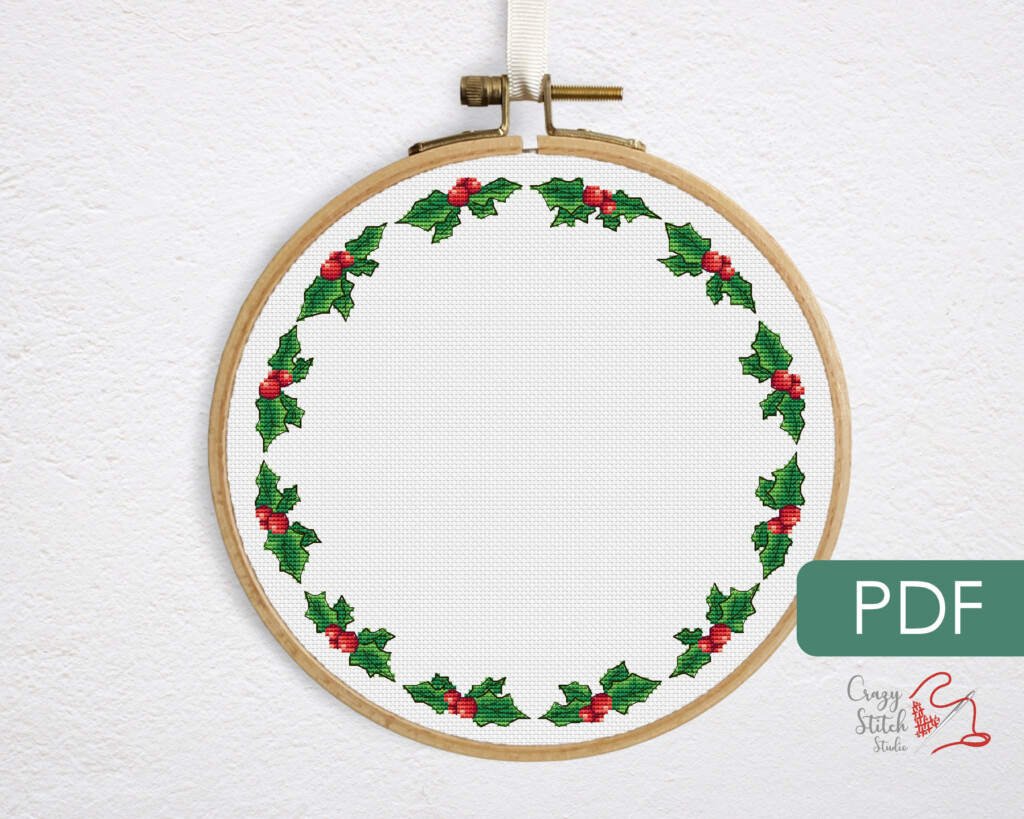 Christmas Cross Stitch Border Round Holly Berry Crossstitch Etsy - Cross Stitch Christmas Border Patterns