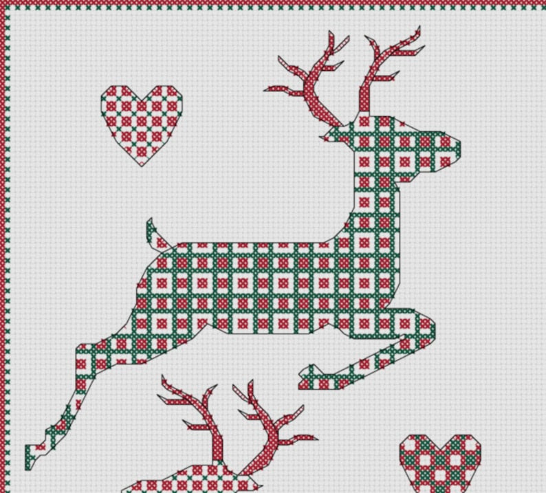 Christmas Cross Stitch Pattern Reindeer Trio Etsy - Free Cross Stitch Reindeer Pattern
