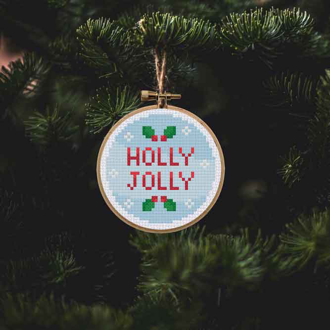 Christmas Ornament Holly Jolly Cross Stitch Pattern Daily Cross Stitch - Small Holly Cross Stitch Pattern