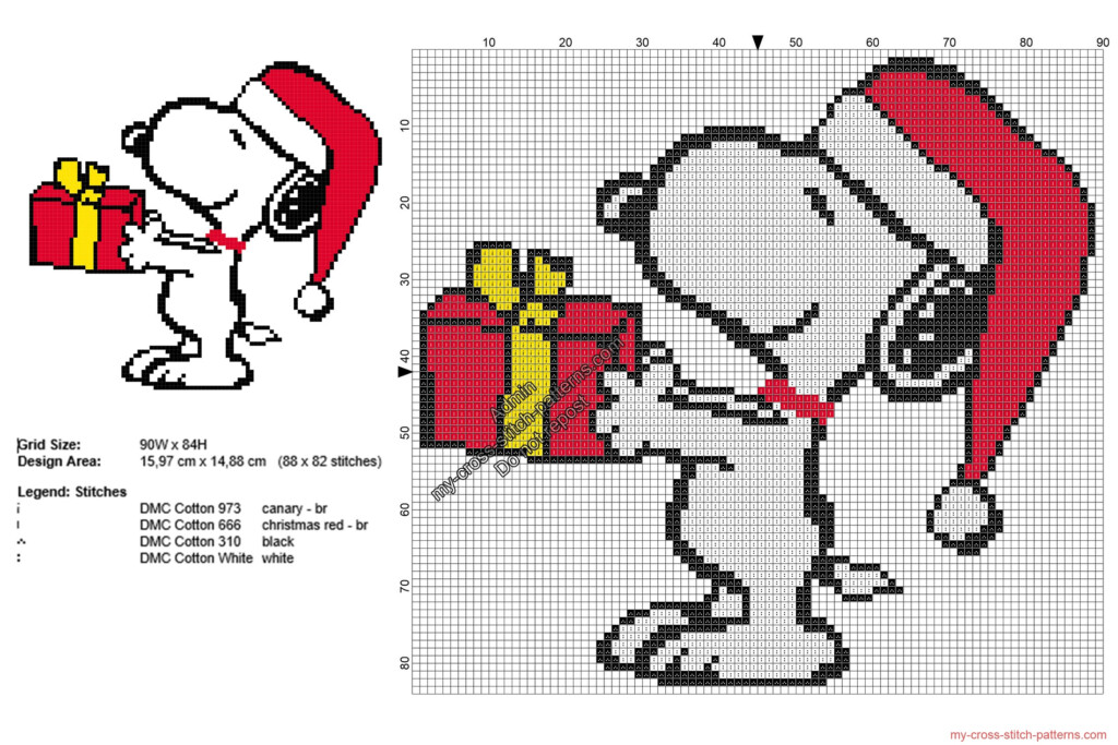Christmas Snoopy With A Present Free Cross Stitch Pattern 88x82 Free  - Printable Snoopy Cross Stitch Pattern Free