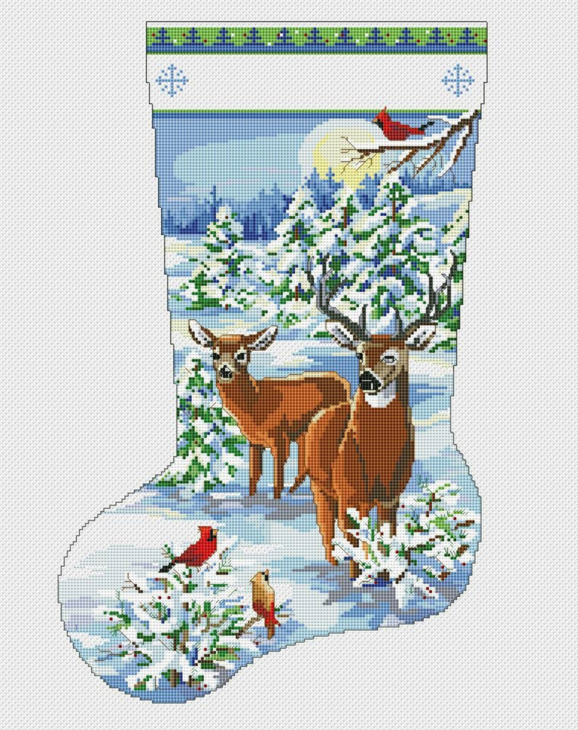 Christmas Stocking Cross Stitch Pattern Deer Digital Instant Etsy - Counted Cross Stitch Christmas Stocking Pattern Books