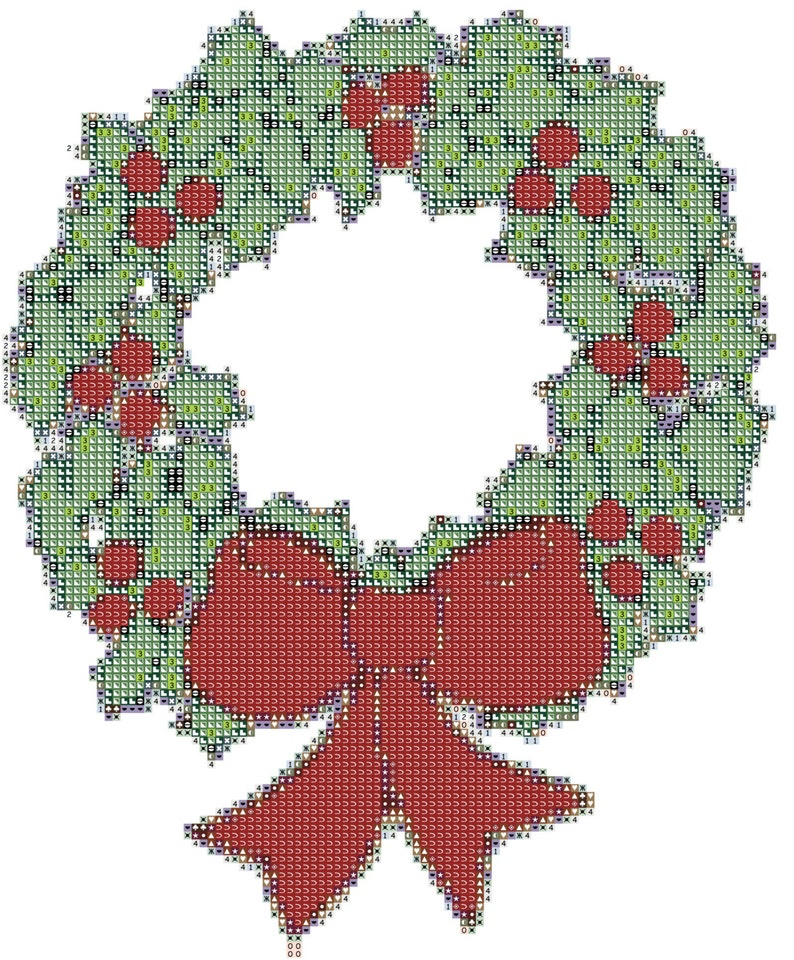 Christmas Wreath Cross Stitch Pattern Graph Tutorial Instant Etsy - Christmas Wreath Cross Stitch Pattern