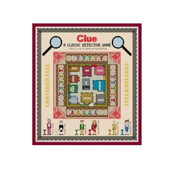 Clue Board Game Cross Stitch Pattern Cross Stitch Sampler Vintage  - Board Game Cross Stitch Pattern