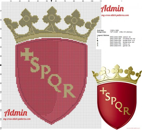 Coat Of Arms Of Rome Cross Stitch Pattern Free Free Cross Stitch  - Coat Of Arms Cross Stitch Patterns