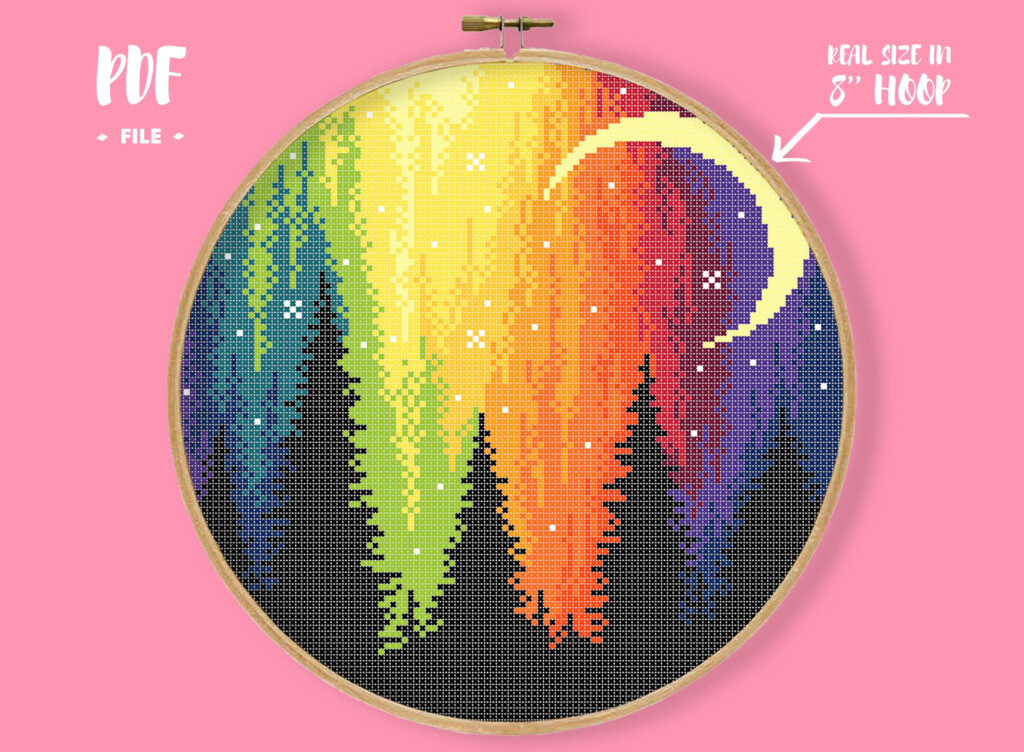 Colourful Night Sky Cross Stitch Pattern Norther Lights Etsy - Night Sky Cross Stitch Pattern Free