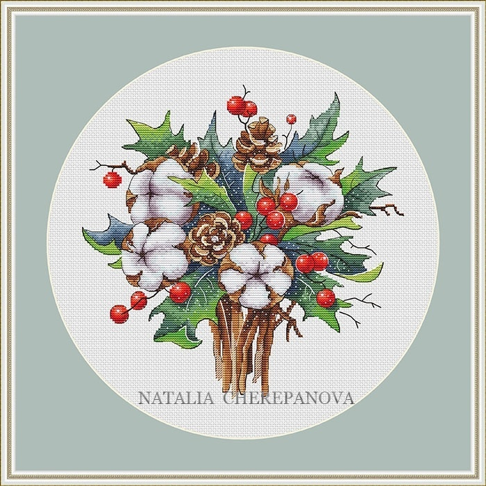 Cotton And Holly Cross Stitch Pattern Code NC 178 Natalya Cherepanova  - Small Holly Cross Stitch Pattern