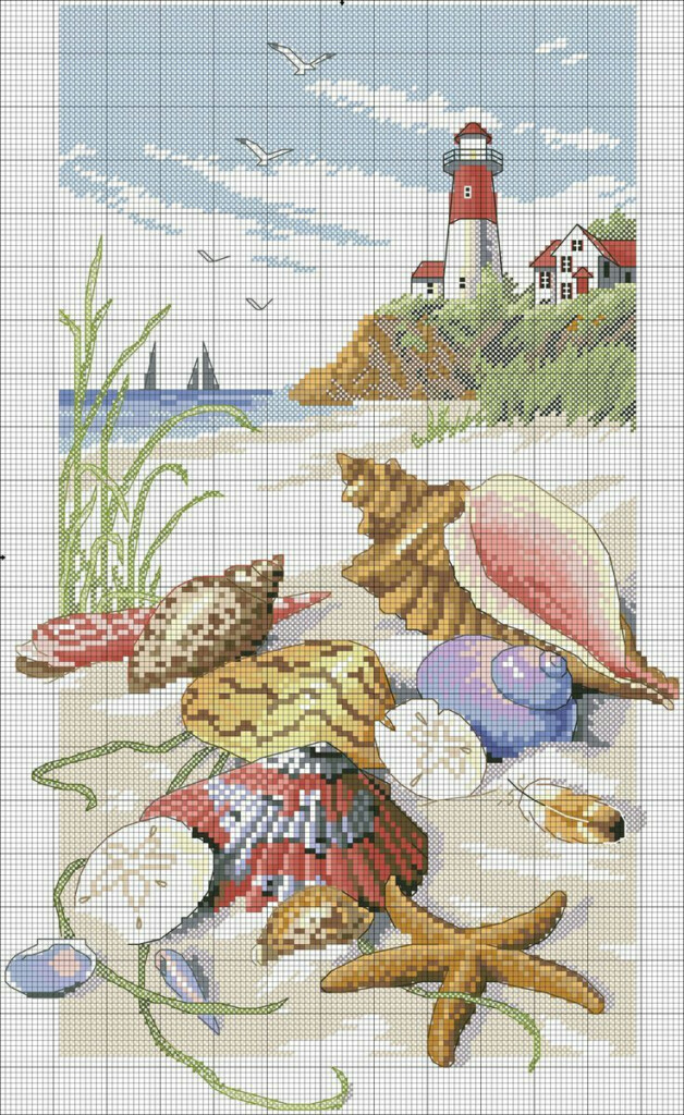 Counted Cross Stitch Beach Patterns Nautical Lighthouse Cruz Canvas  - Free Beach Cross Stitch Patterns