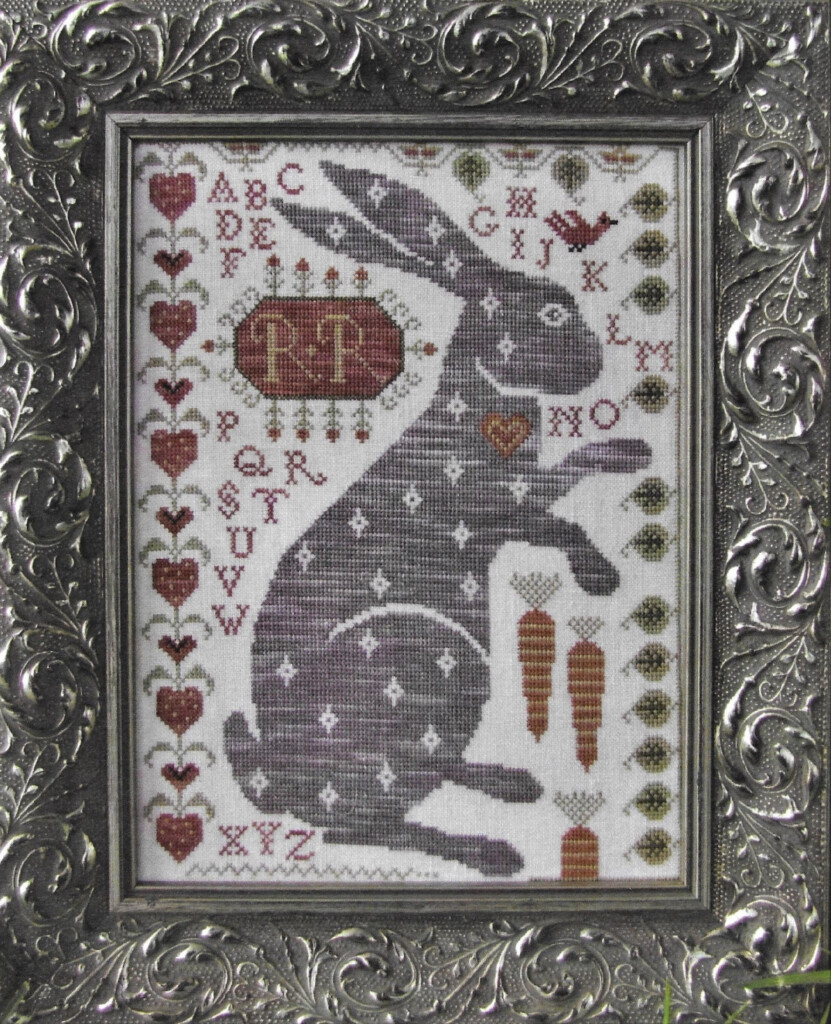 Counted Cross Stitch Pattern Rodney Rabbit Sampler French Sentiments  - Free Easter Counted Cross Stitch Patterns