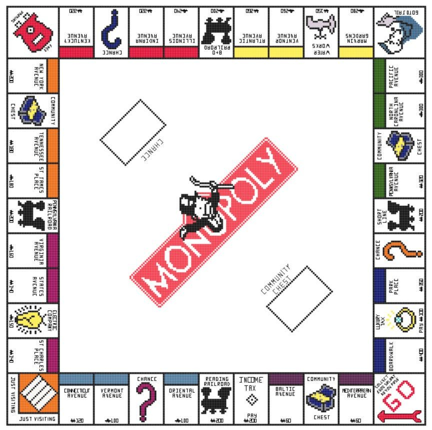 Counted Cross Stitch Patterns Cross Stitch Embroidery White Patterns  - Monopoly Counted Cross Stitch Pattern