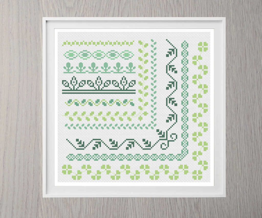 Cross Stitch Borders Pattern Leaves Digital Download Sampler - Cross Stitch Leaf Border Pattern