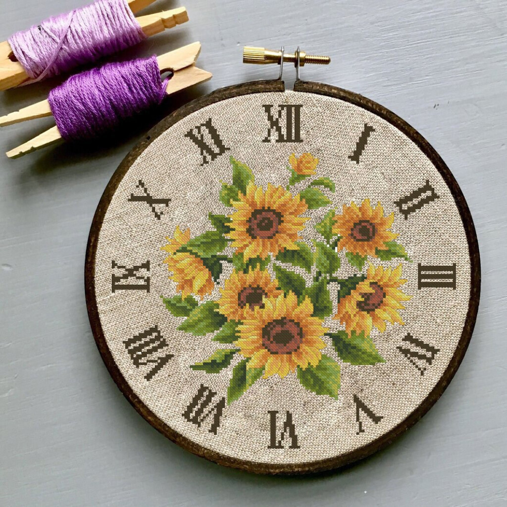 Cross Stitch Flower Clock Chart Pattern No 1 Etsy - Cross Stitch Wall Clock Pattern