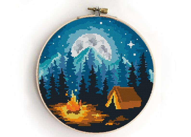 Cross Stitch Landscape Cross Stitch Art Cross Stitching Cross Stitch  - Camping Counted Cross Stitch Patterns