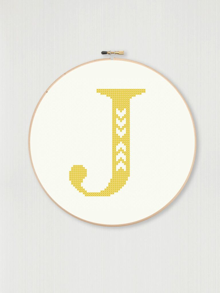 Cross Stitch Letter J Pattern With Chevron Detail Instant Digital  - Letter J Cross Stitch Pattern