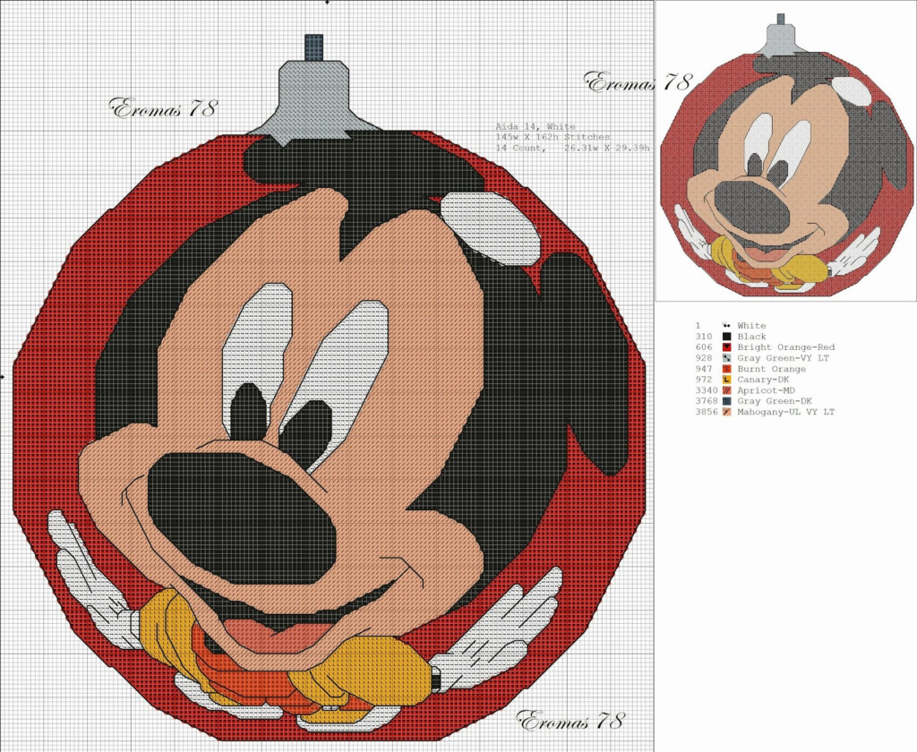 Cross Stitch Mickey Mouse And Friends Christmas Ornaments Free Pattern - Mickey Mouse Christmas Cross Stitch Patterns