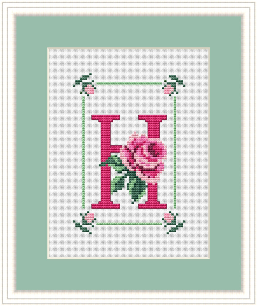 Cross Stitch Pattern Alphabet Letter H Rose Monogram Cross Etsy - Letter H Cross Stitch Pattern