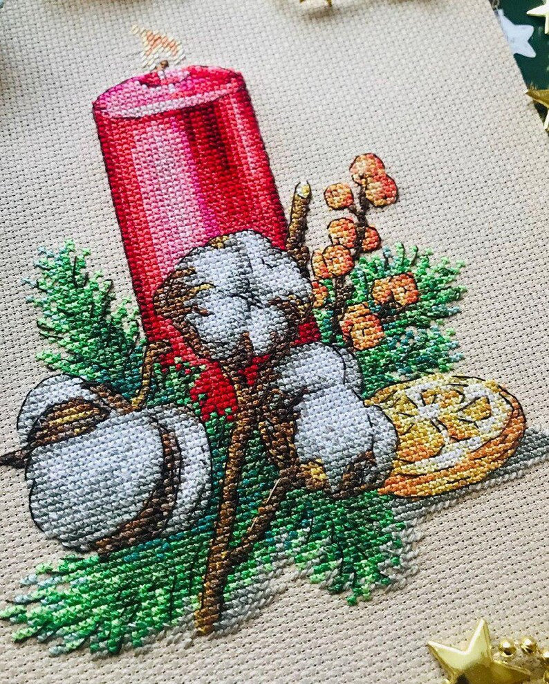 Cross Stitch Pattern Christmas Candle DMC Cross Etsy - Christmas Candle Cross Stitch Pattern