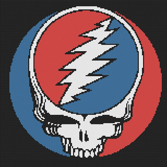 Cross Stitch Pattern Grateful Dead Logo Skull Head Lightning - Grateful Dead Cross Stitch Pattern