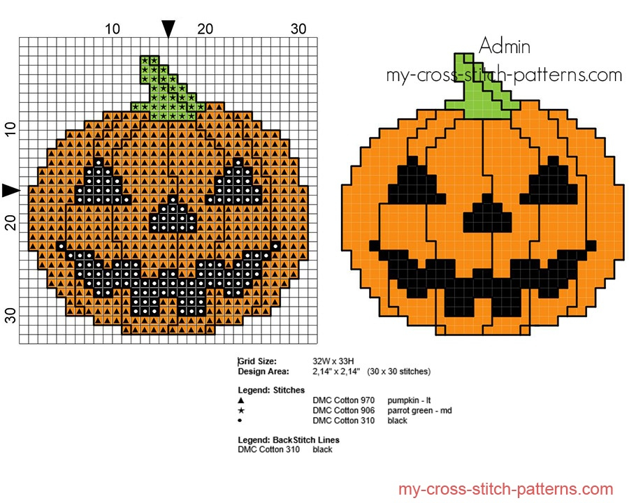 Cross Stitch Pattern Small Halloween Pumpkin With Black Eyes And Mouth  - Free Cross Stitch Patterns Halloween
